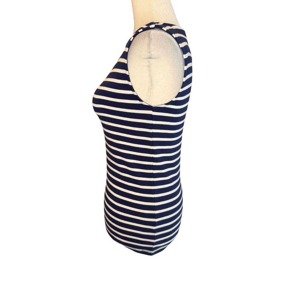 J. Crew Essential Tank Navy White Striped Cotton Sleeveless Top XS CQ465 NEW - Picture 2 of 7